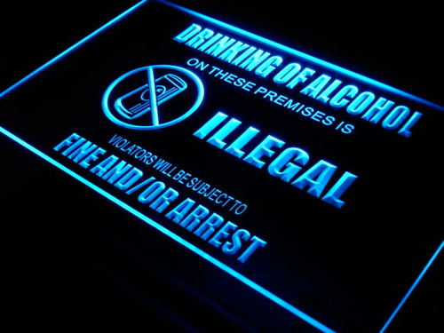 No Alcohol Illegal Warning Neon Light Sign